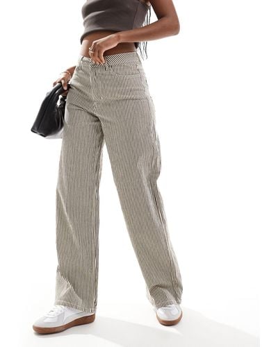 Object Jeans a fondo ampio color crema a righe marroni - Grigio
