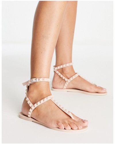 South Beach Toe Post Jelly Sandals With Stud Details - Multicolour