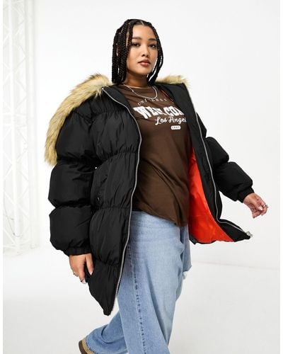 Collusion Plus Oversized Parka Jacket With Faux Fur Hood - Black