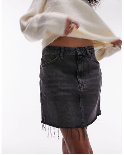 TOPSHOP Denim High Waist Mini Skirt - Grey
