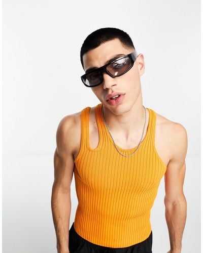 Collusion Knitted Cut Out Vest - Orange