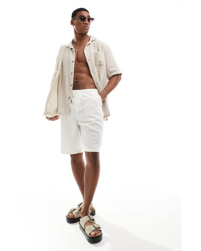 ASOS Linen Jort Shorts With Elasticated Waist - White