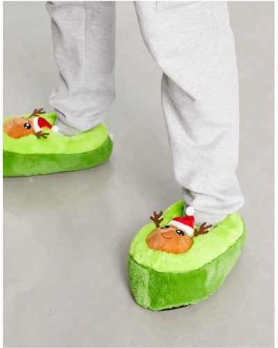 Loungeable Christmas Avocado Slippers - Green