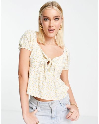 Hollister Tie Front Babydoll Top - White