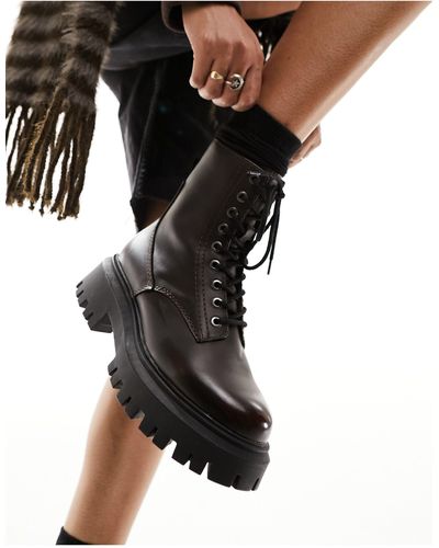 Bottines plates cuir marron stradivarius cheap