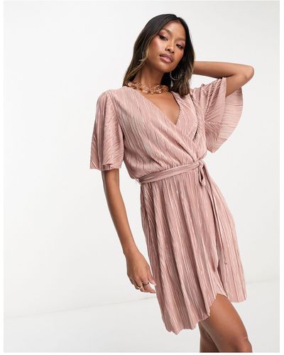 AX Paris Plisse Wrap Front Mini Dress - Pink