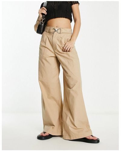 River Island Belted Wide Leg Pants With Hardware Detail - White