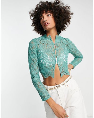 & Other Stories Cropped Lace Blouse - Blue