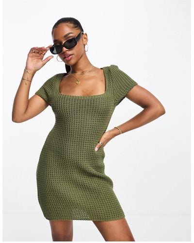 ASOS Crochet Mini Dress With Square Neck - Green