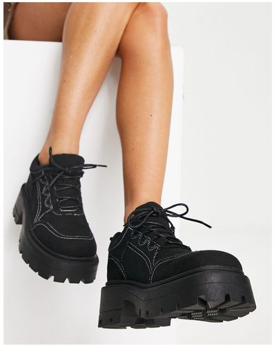 ASOS Mattie Square Toe Chunky Lace Up Shoes - Black