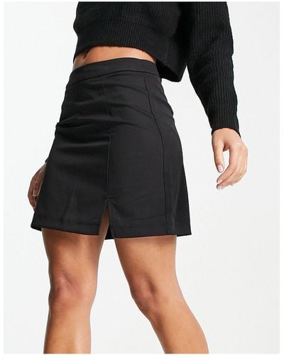 Pieces Side Split Mini Skirt - Black