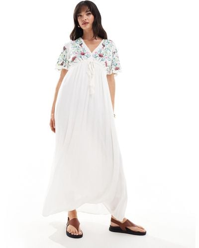 Y.A.S Embroidered V Neck Maxi Dress - White