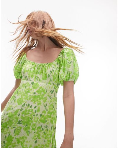TOPSHOP Puff Sleeve Cut Out Midi Dress - Green