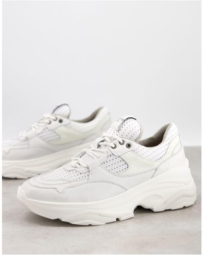SELECTED Femme Chunky Leather Trainers With Sports Mesh - White