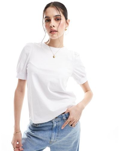 Vero Moda T-shirt With Puff Sleeves - White