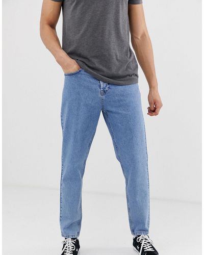 Solid Tapered Dad Fit Jeans - Blue