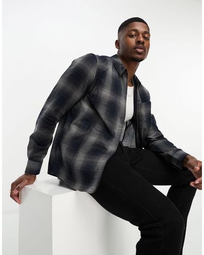 French Connection Full Zip Check Shirt - Black