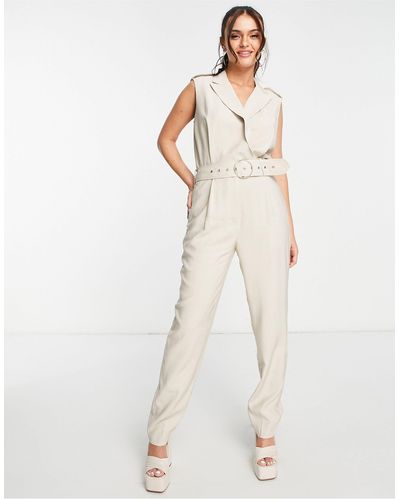 Morgan Tailored Sleeveless Belted Jumpsuit - Natural