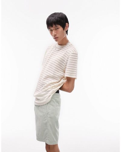 TOPMAN T-shirt oversize en maille crochet - écru - Blanc