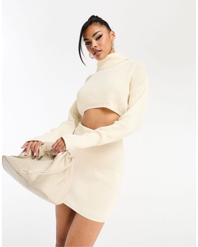 Missy Empire Knitted Crop Jumper Co-ord - Natural