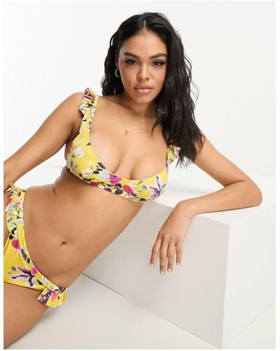 French Connection Bikini Top With Ruffle Detail - Natural