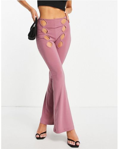 Rebellious Fashion Cut Out Detail Flare Pants - Pink