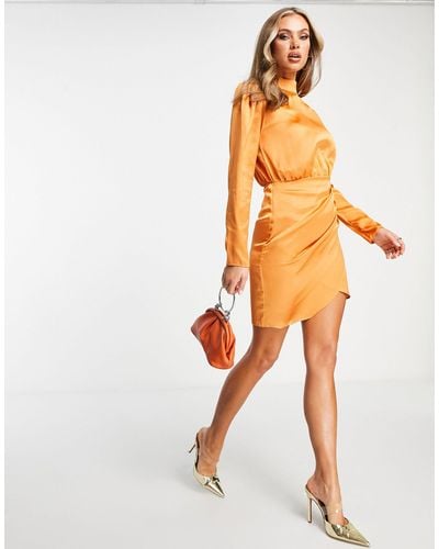 Trendyol Wrap Long Sleeve Mini Dress - Orange