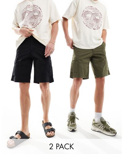 Jack & Jones Confezione da 2 pantaloncini cargo neri e kaki - Bianco
