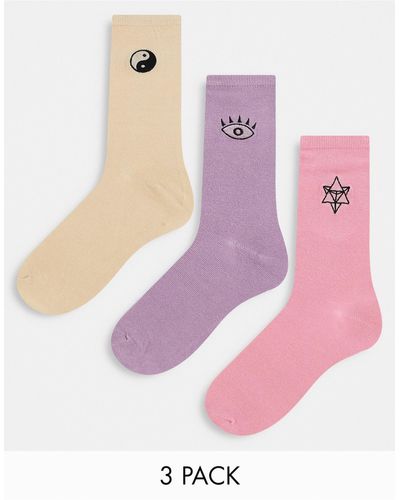 Brave Soul Peace 3 Pack Embroidered Socks - Pink
