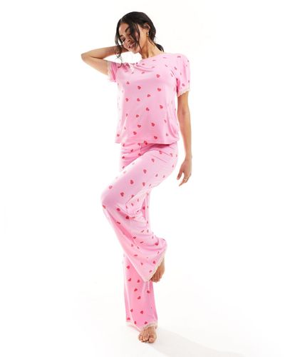 ASOS Mix & Match Super Soft Heart Print Pyjama Trousers - Pink