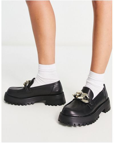 Stradivarius Chunky Flat Loafers With Chain Detail - Black