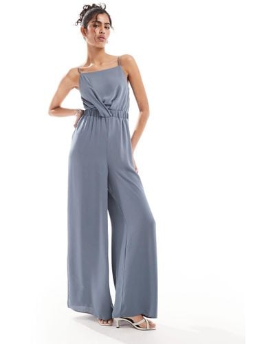 ASOS High Neck Twist Front Jumpsuit - Blue