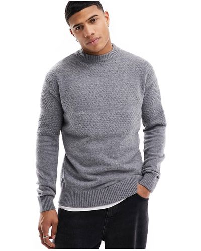 SELECTED Texture Crew Neck Knit Sweater - Grey