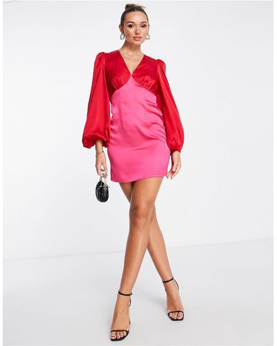 Never Fully Dressed Vestito corto rosso e rosa color block