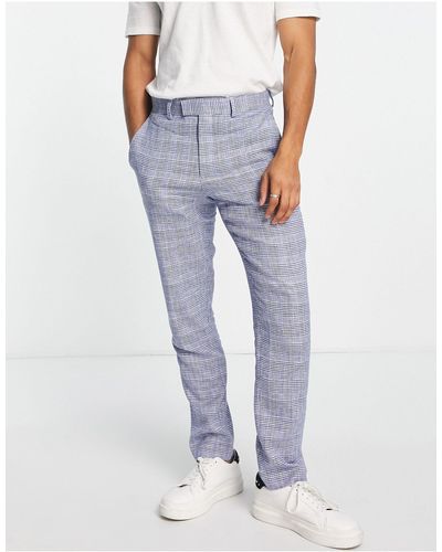 French Connection Linen Checked Suit Pants - Blue