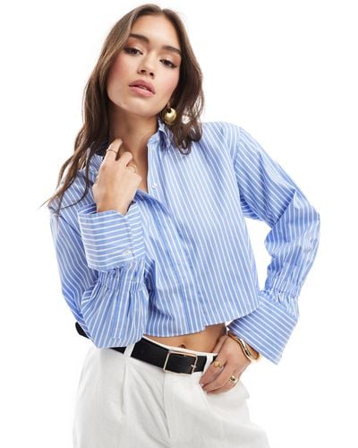 Mango Stripe Cuffed Detail Shirt - Blue