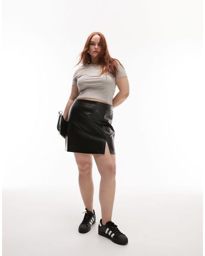TOPSHOP Curve Leather Look Split Detail Mini Skirt - Black