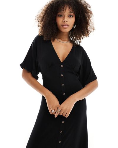 ASOS Roll Sleeve Button Front Midi Tea Dress - Black