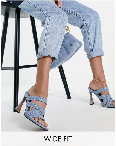 ASOS Wide Fit Nuclear Woven Strappy High Heeled Mules - Blue