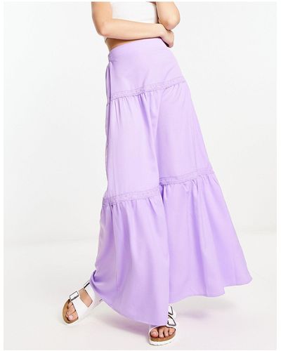 Lola May Tiered Maxi Skirt With Lace Inserts - Purple