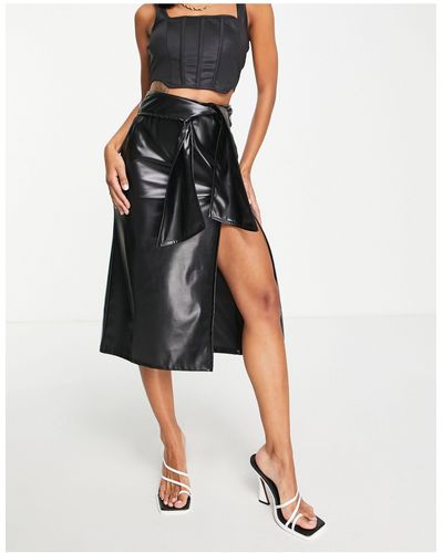 ASOS Faux Leather Bow Detail Midi Skirt - Black