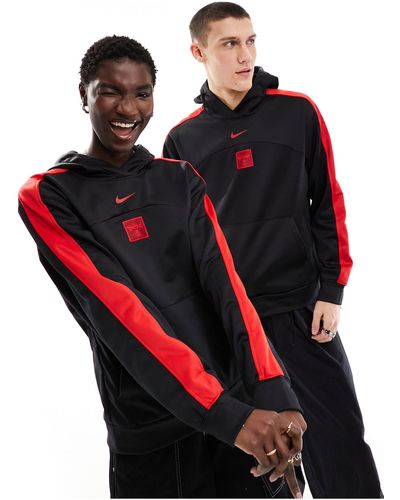 Nike Basketball Sudadera negra unisex con capucha y diseño - Rojo