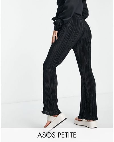 ASOS Asos design petite - pantalon évasé en tissu plissé - Noir