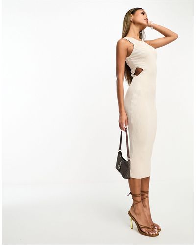 Sixth June Knitted Cut Out Midi Dress - White