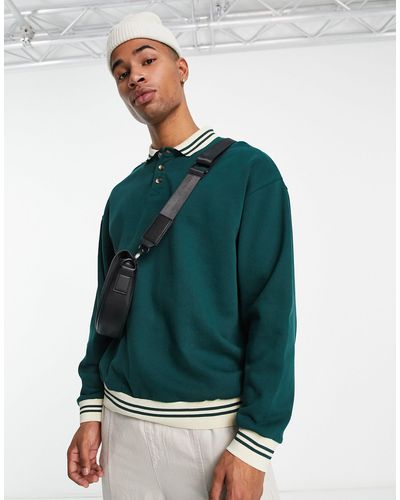 ASOS Oversized Sweatshirt With Button Poloneck And Tipping - Green
