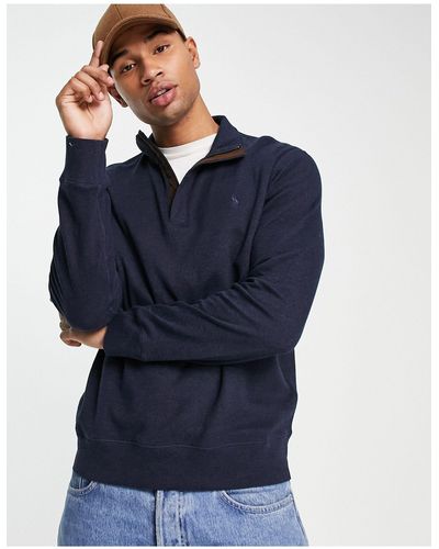 Polo Ralph Lauren Dubbelgebreid Sweatshirt Met Kraag Van Suedette, Korte Rits En Iconisch Logo - Blauw