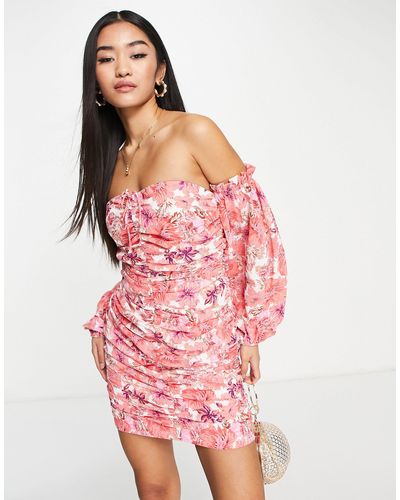 Love Triangle Mini Bardot-jurk Met Rimpeleffect - Roze