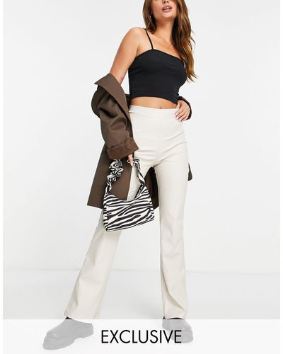 Collusion Croc Effect Flare Pants - Natural