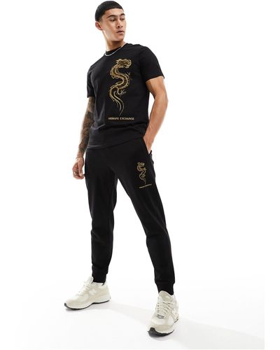 Armani Exchange – lunar capsule – jogginghose aus em sweatshirt-stoff mit gesticktem drachen-logo - Schwarz
