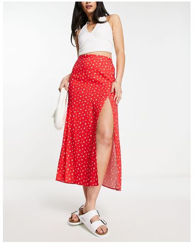 ASOS Wrap Midi Skirt With Button Detail - Red